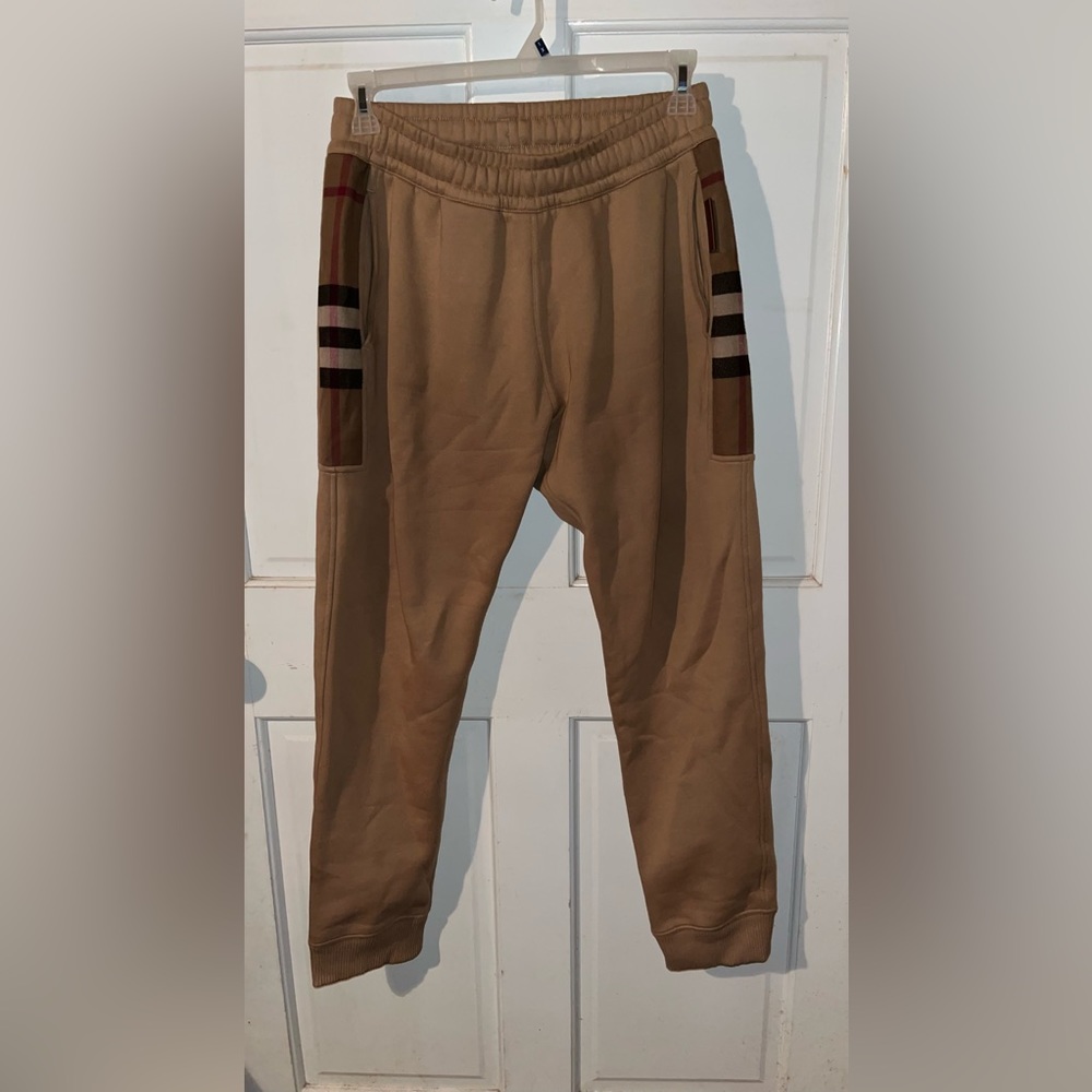 Burberry Men’s Check Panel Cotton Blend Jogging Pants